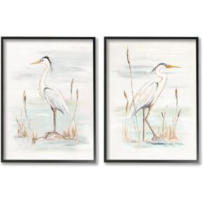 Stupell Industries Elegant Heron Birds Cattails Plants In Water Painting, Design by Patricia Pinto