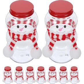 MAGICLULU 10pcs Snowman Plastic Juice Bottles with Lid and Scarves Clear Christmas Candy Jars Empty Reusable Water Bottles for Smoothies Milk Beverages 500ml