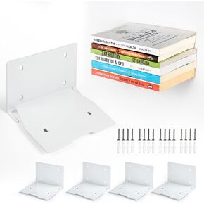 Invisible Floating Book Shelves for Wall, Heavy-Duty Steel Invisible Book Shelf with Anti-Rust White Powder Coating, 4-Pack - Supports up to 20lbs, Ideal for Home, Office, and Classroom (S)