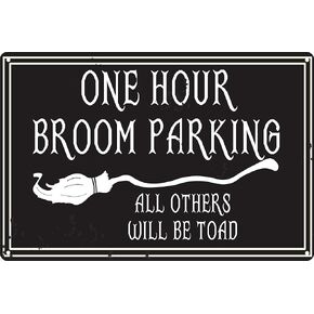 One Hour Broom Parking 12" x 8" Tin Sign Halloween Theme Home Fall Decor Wall Decoration