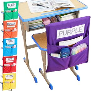 Chairback Buddy Pocket Chart, Chairback Buddy Pocket Chair Pockets for Classroom with 3 Pockets and 1 Student Name Tag, Chair Pockets Organizer