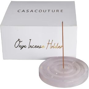 Pink Onyx Incense Holder for Stick- Marble Ash Catcher -Spirit and Energy Onyx with Ripple Design