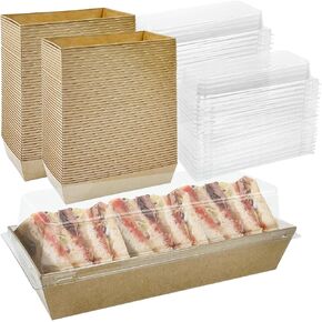 100 Pack Paper Charcuterie Boxes with Clear Lids, Disposable Kraft Sandwich Boxes Food Containers for Bakery, Desserts, Sushi, Strawberries, Cookies, Cookies, Hamburgers (White)
