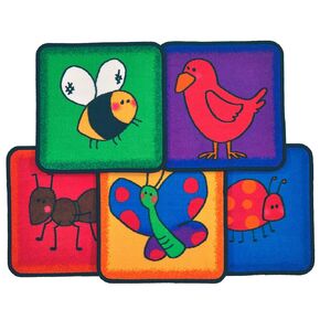 Carpets for Kids KID$Value Plus 3895 Friendly Critters Individual Seating Set of 12-16in Squares Multi Color