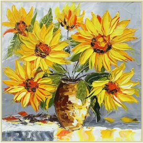TEIPAI Framed Canvas Art Wall Decor, 100% Hand Painted Oil Paintings for Coastal Room Decoration, 24" 3D Poppies Floral Artwork for Home Office Dorm Apartment (Blue, Orange and Blue)