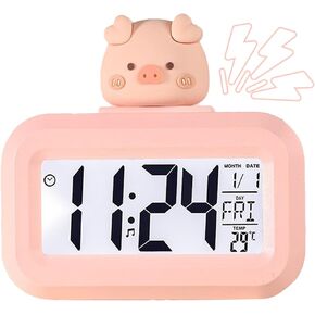 Tissting Electronic Clock Cute Pink Pig White Sheep Shape Plastic Digital Alarm Clock LED Screen Desktop Electronic Alarm for Bedroom Living Room(Pig)
