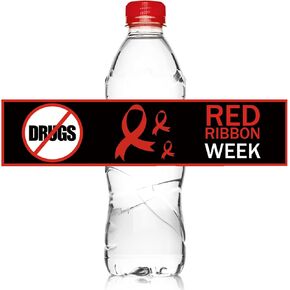 Fumete 100 Pcs Red Ribbon Week Water Bottle Labels 8.5 x 2 Inch Red Ribbon Stickers Red Ribbon Awareness Decorations Party Favors Supplies for No Drugs Campaigns Fundraising Charity Activity