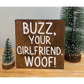 HOUVSSEN Wood Signs for Crafts Home Alone Movie Decor Buzz Your Girlfriend woof Home Alone Kevin Quote Funny Christmas Signs Holiday Movie Sayings 8 x 8 inch