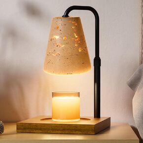 Candle Warmer Lamp with Timer, Adjustable Height Dimmable Candle Lamp Warmer for Bedroom, Wax Warmer Lamp for Scented Candles with Marble, 2 Bulbs House Warming Gifts for Mom (Wooden Base)