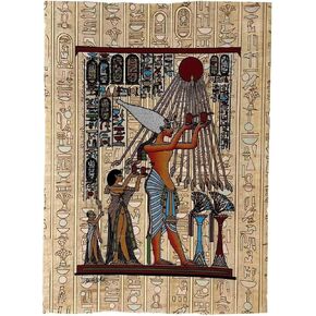 The Sacred Sun Ritual Of King Akhenaten Papyrus Painting – Akhenaton and Wife Nefertiti The Aten Ritual – Handmade Hand Painted in Egypt – Unframed – Frameable – 9x13 inches