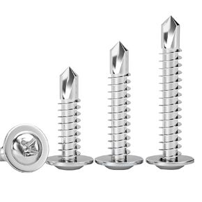 100 Pcs Self Drilling Screws, Stainless Steel Self Tapping Screws, M4.2 x 32 mm Sheet Metal Screws, Round Head Phillips Screws for Metal, Wood