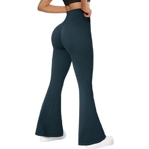 SUUKSESS Women Seamless Scrunch Butt Lifting Flare Leggings High Waisted Tummy Control Yoga Pants (Deep Green,M)