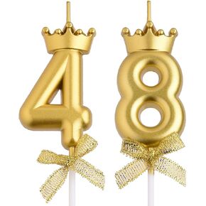 48th 84th Birthday Candles, Gold 84 48 Year Old Number Birthday Candles, Happy Birthday Party Cake Topper Decoration Gifts for Women Men