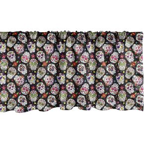 Ambesonne Sugar Skull Window Valance, Graveyard Mexico Design on Black Backdrop Print, Curtain Valance for Kitchen Bedroom Decor with Rod Pocket, 54" X 18", Black Green