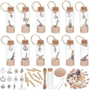 WEBEEDY 12 Sets DIY Glass Bottle Beach Ornaments Nautical Ocean Message Bottle Hanging Message in a Bottle Kit Glass Wish Jar for Beach Party Wedding Home Office Decor in Saudi Arabia
