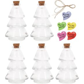Healifty 5pcs Small Glass Bottles with Stoppers Christmas Tree Shaped Glass Jars Wishing Bottles Message Bottle Drift Bottle for Wedding Favors Decoration
