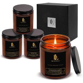 شموع معطرة للمنزل - مجموعة هدايا مكونة من 4 شموع للنساء والرجال، شموع عطرية للمنزل، شموع الصويا (بلوط/ماغنوليا وخشب الصندل/العنبر المغربي/الأوكالبتوس الليموني)