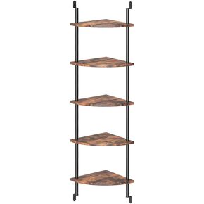 HOOBRO 3-Tier Corner Shelf Wall Mounted, Corner Floating Shelves, Corner Storage Rack, Plant Display Shelf, Corner Bookshelf for Wall in Living Room, Kitchen, Study, Rustic Brown and Black BF36BJ01
