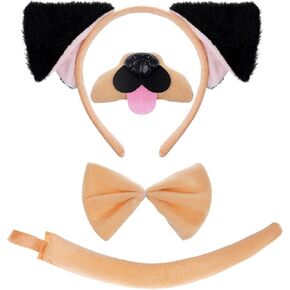 Warthog Costume Accessories Set, Warthog Ears Headband Nose Bowtie and Tail Costume Accessories for Halloween Dress Up Play Party