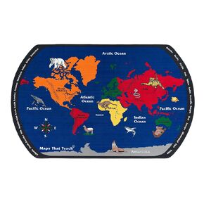 Flagship Carpets World Map Kids Play Area Rug for Childrens Classroom or at Home Learning, Kids Room or Playroom Mat, 6' x 9', Rectangle