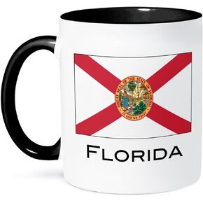 3dRose Florida State Flag Two Tone Mug, 11 oz, Black/White