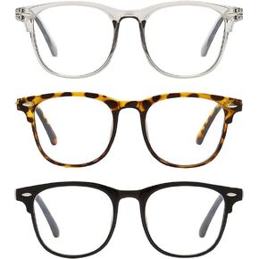 3 Pcs Blue Light Blocking Glasses Vintage Eye Glasses Round Retro Eyeglasses Clear Lens Eyeglasses Large Oversized Frame Eye Glasses Lightweight Circle Eye Glasses