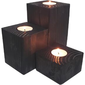 Tea Light Candle Holders Set, 3 Piece Set - 2 inches, 4 inches, 6 inches Height (True Black)