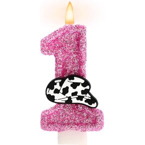 Hot Pink Cowgirl Glitter Candle Holy Cow Im One Birthday Decoration Number 1 Cake Topper for Girls First 1st Birthday Party Supplies