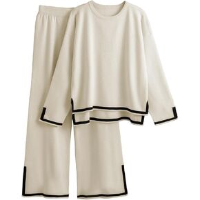 Knit Lounge Sets for Women Long Sleeve Pajama Sets Fashion Sweatsuits 2 Piece Sets Casual Tracksuit Travel Outfits
