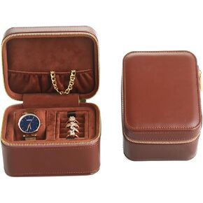 Watch Jewelry Travel Case for Men and Women, 1 Slot Watch Pouch with Jewelry Holder, Ring Necklace Earring Organizer for Home Storage, Travel and Display(Brown)