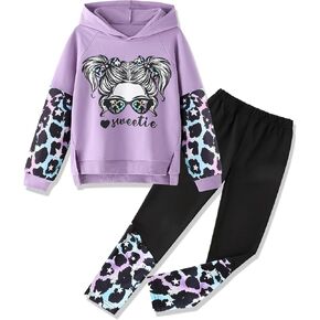 Girls Clothes Cool Girl Print Tie Dye Hoodie Pullover Sweatshirt Leggings 2PC Outfits