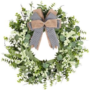 20'' Summer Wreaths for Front Door,Artificial Eucalyptus Wreath Green Wreaths for Front Door Boxwood with Bow and Berries for Farmhouse Decor,Door Wreaths for Front Door Outside All Season
