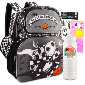 Disney Nightmare Before Christmas Backpack for Kids - Bundle with 16" Jack Skellington Backpack, Water Bottle, Stickers, and More | Nightmare Before Christmas Backpack Set