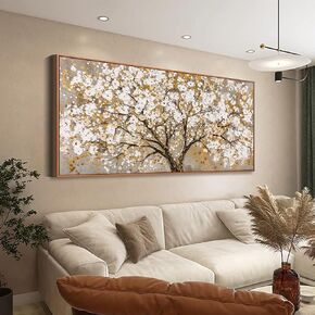 Large Wall Art Gold Abstract Tree Of Life Framed Modern Artwork Canvas Painting Textured Tree Pictures Home Decor Ready To Hang For Bedroom Living Room 30"X60"