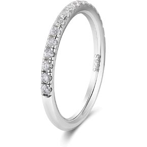 D Color VVS1 Clarity Moissanite Hand Setting Eternity Rings for Women, Solid 925 Sterling Silver Rhodium Finish, Aniversary Ring, Size4-11, Stackable Ring