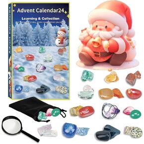 Gemstone Advent Calendar 2024, Advent Calendar for Kids with 24 Gemstones, a Rock Collection Christmas Countdown Calendar to Open Each Day