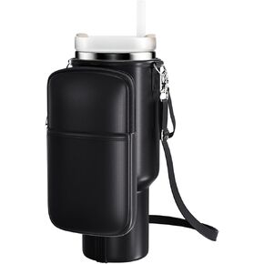 Water Bottle Holder with Strap Adjustable for Stanley Cup Accessories, Water Bottle Carrier Bag with Pocket for Stanley Cup 40 oz (Black)
