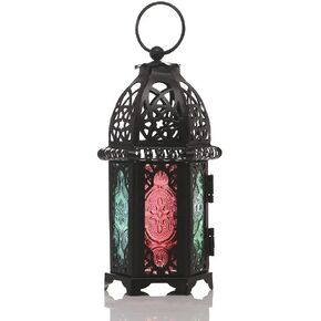 Leadigol Moroccan Candle Lantern Holder Decorative Candle Lantern Moroccan Lanterns Vintage Black Metal Lantern Holder for Indoor Outdoor Home Decor