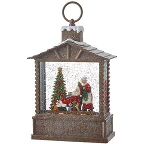 RAZ Imports 2021 Holiday Water Lanterns 10" Santa in Chair Lighted Water Log Cabin