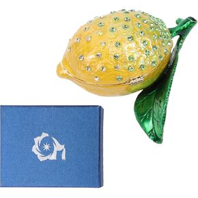 Holibanna Finger Ring Storage Case Hinged Jewelry Box Decorative Enamel Rhinestone Lemon Jewelry Trinket Box for Lemon Party Decor DIY Trinket Box