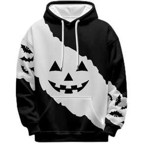 ZKFERAS Mens Halloween Sweatshirt With Fun Pumpkin And Bat Design