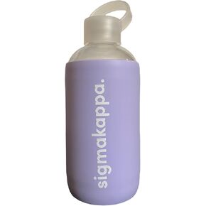 Sorority Shop Sigma Kappa Glass Water Bottle with Silicone Sleeve - 16 Oz Glass Water Bottle, Purple Heather Color, Reusable Glass Water or Juice Bottle with Cap