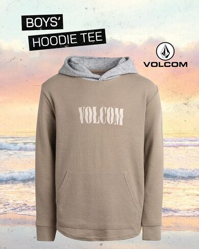 تي شيرت بغطاء للرأس للأولاد من Volcom - قمصان بأكمام طويلة مخططة ومصبوغة بالحجر - قمصان كاجوال مريحة للأولاد (8-16) in Saudi Arabia