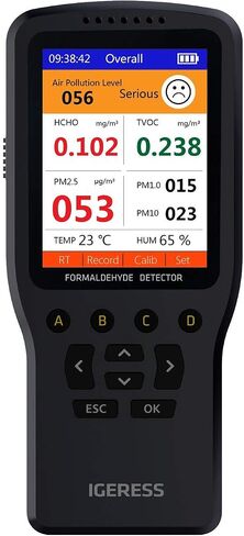 جهاز مراقبة جودة الهواء الداخلي من VSON، كاشف الفورمالديهايد، TVOC/HCHO/PM2.5/PM10/PM1.0 مقياس درجة الحرارة والرطوبة، بيانات في الوقت الحقيقي، شاشة ملونة (شحن USB) in Saudi Arabia