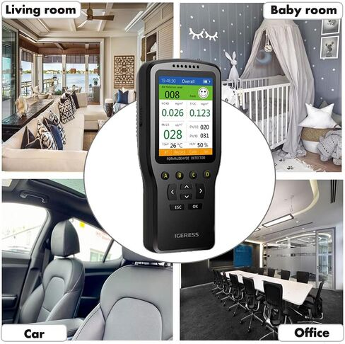 جهاز مراقبة جودة الهواء الداخلي من VSON، كاشف الفورمالديهايد، TVOC/HCHO/PM2.5/PM10/PM1.0 مقياس درجة الحرارة والرطوبة، بيانات في الوقت الحقيقي، شاشة ملونة (شحن USB) in Saudi Arabia