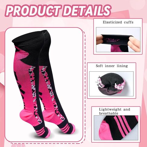 25 Pairs Breast Cancer Awareness Socks Pink Ribbon Calf Socks Knee High Socks 25 Pcs Wristbands Softball Soccer Football for Women Men in Saudi Arabia