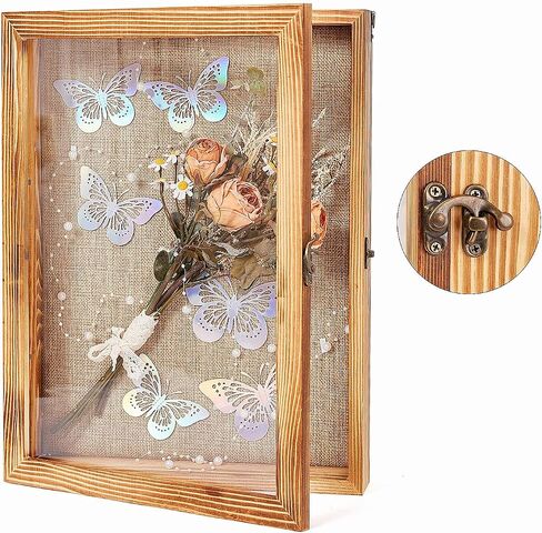 إطار صندوق ظلال كبير مقاس 30.48 × 40.64 سم مع وردة حمراء صناعية وملصقات فراشات وسلاسل لؤلؤية - علبة عرض صندوق الظل - تحمل باقات الزفاف والنصب التذكارية والميداليات والصور والتذكارات DIY in Saudi Arabia