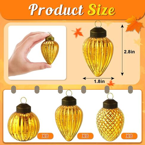 Deekin 24 Mini Glass Christmas Ornaments Set Fall Christmas Ornaments Assorted Mini Hanging Glass Ball Ornaments for Small Christmas Tree Decorations with Loop, 3 Styles(Orange) in Saudi Arabia