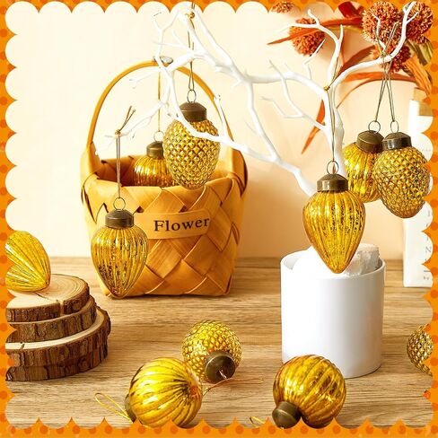 Deekin 24 Mini Glass Christmas Ornaments Set Fall Christmas Ornaments Assorted Mini Hanging Glass Ball Ornaments for Small Christmas Tree Decorations with Loop, 3 Styles(Orange) in Saudi Arabia