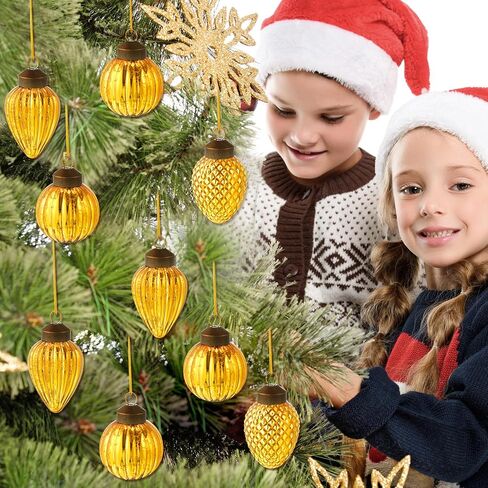 Deekin 24 Mini Glass Christmas Ornaments Set Fall Christmas Ornaments Assorted Mini Hanging Glass Ball Ornaments for Small Christmas Tree Decorations with Loop, 3 Styles(Orange) in Saudi Arabia